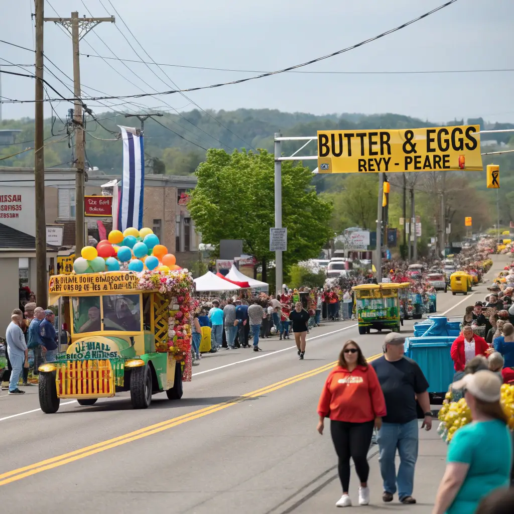 Free Things To Do in Petaluma: Your Ultimate Zero-Cost Adventure Guide! Colorful floats and local participants in the Butter & Eggs Days Parade, vibrant community festival showing energy, movement, and local spirit in a wide angle shot
