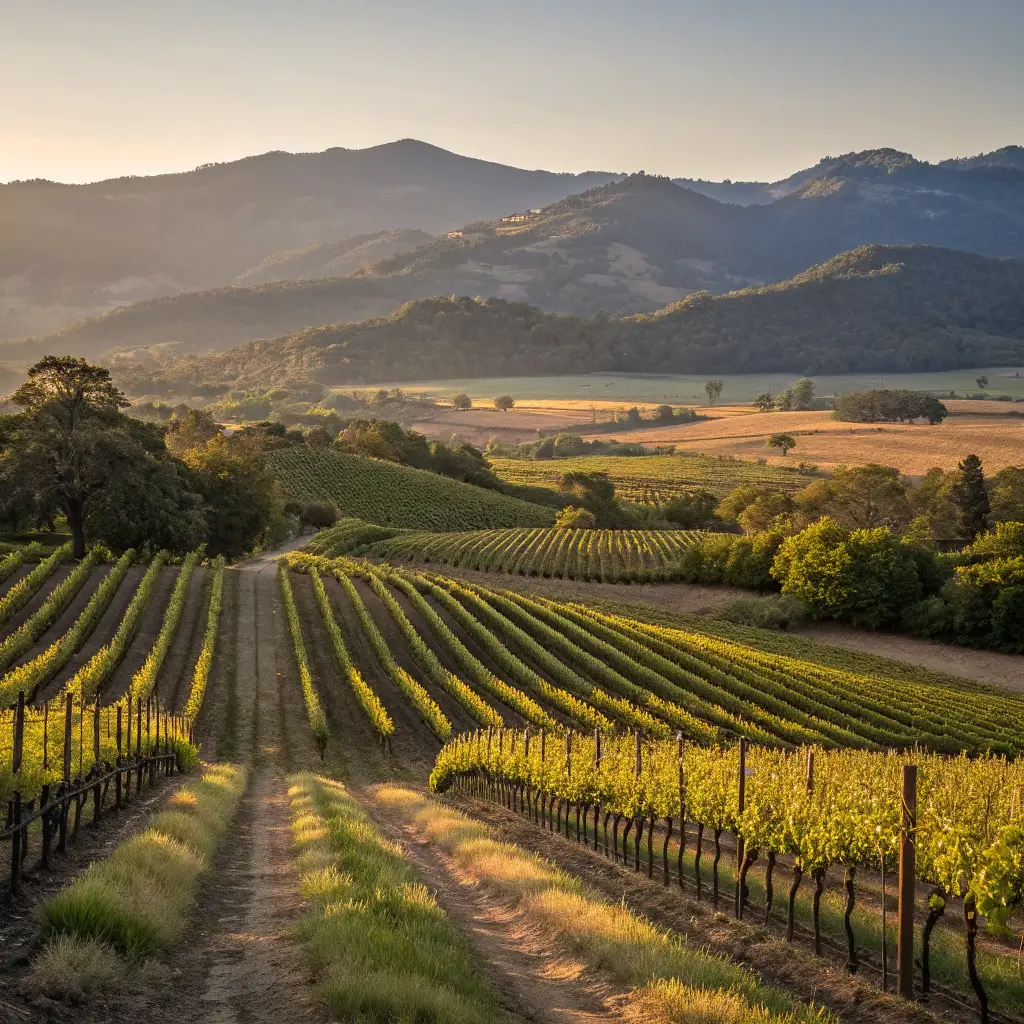 12 Jaw-Dropping Free Adventures in Calistoga That Will Blow Your Mind (Without Blowing Your Budget) Golden hour view of Calistoga Vine Trail with rolling vineyards and distant mountains