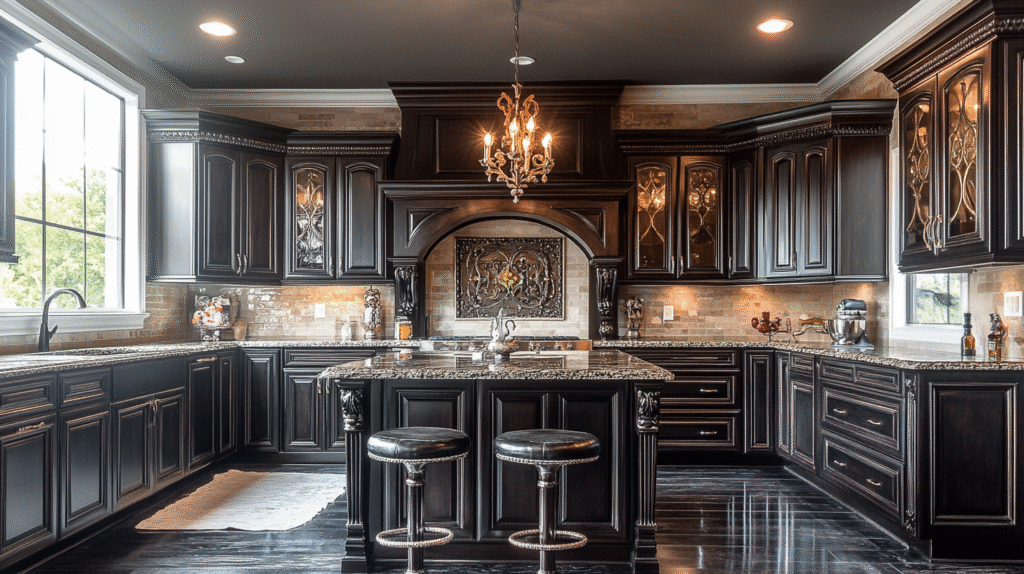 dark stained kitchen cabinets