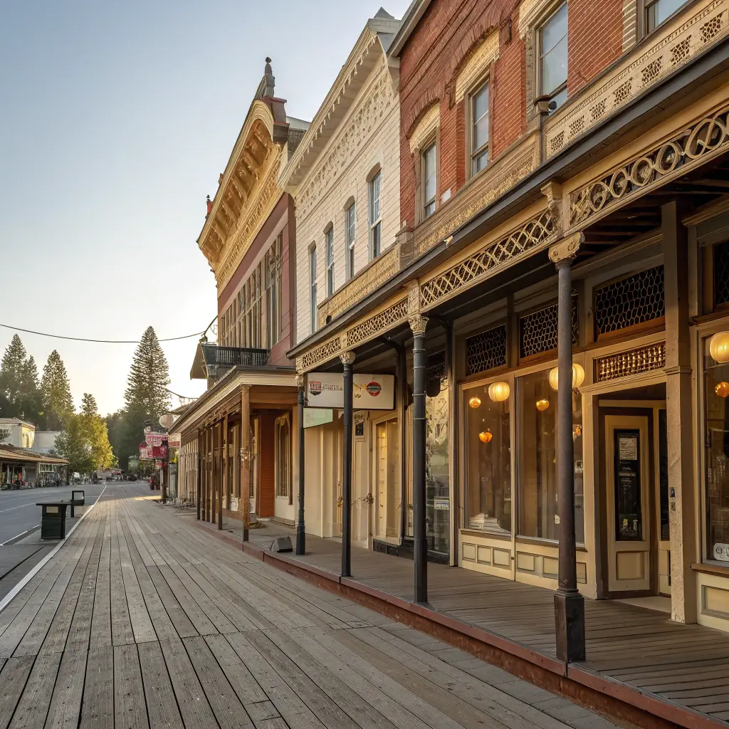 17 Jaw-Dropping Free Adventures in Grass Valley That Will Blow Your Mind Downtown Grass Valley showcasing Gold Rush-era architecture with vintage storefronts, wooden sidewalks, and sunlight highlighting weathered brick and wooden facades