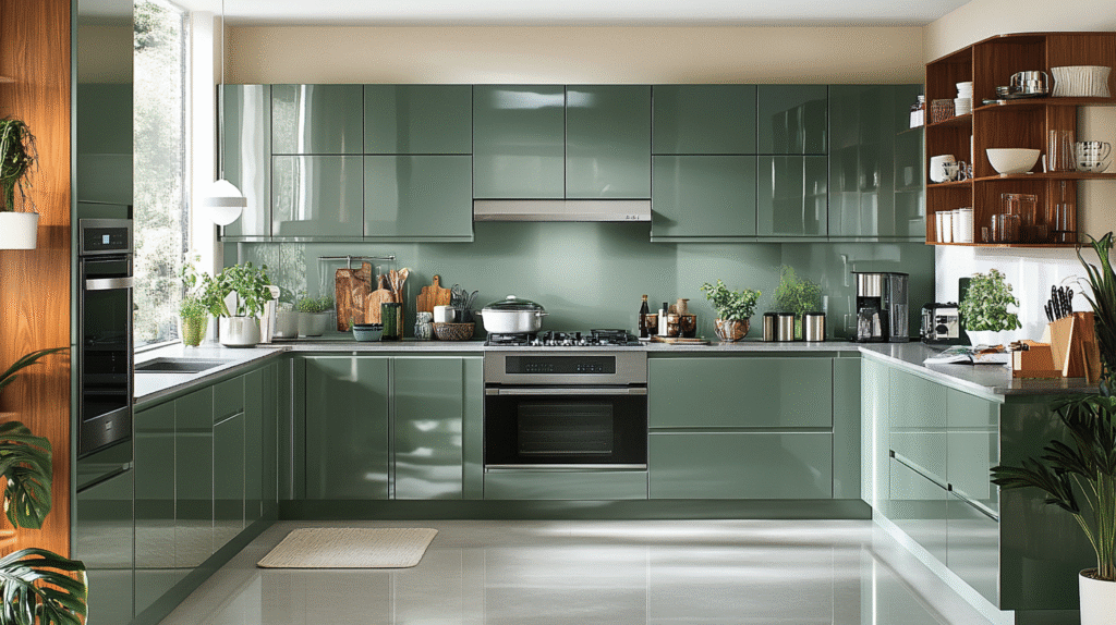 pewter green kitchen cabinets