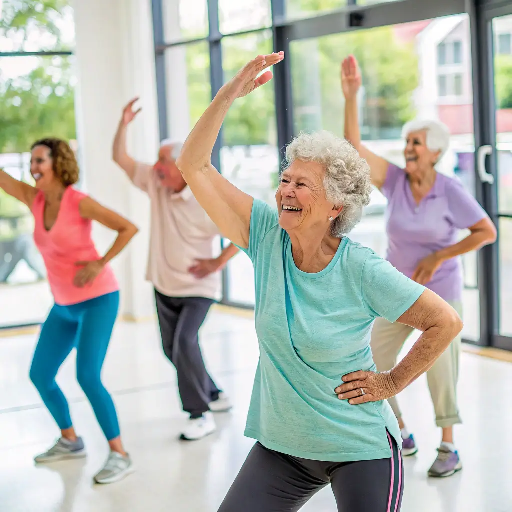 Free Things to Do in Davis: A Budget-Friendly Adventure Guide Energetic seniors participating in a lively fitness class at a brightly lit community center