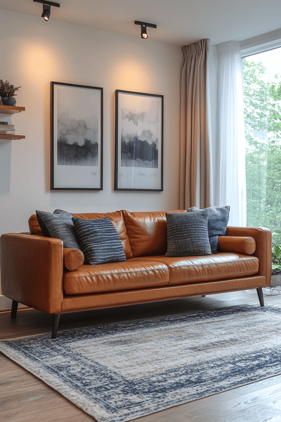 cognac couch living room ideas