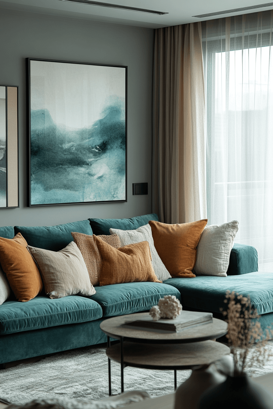 teal couch living room