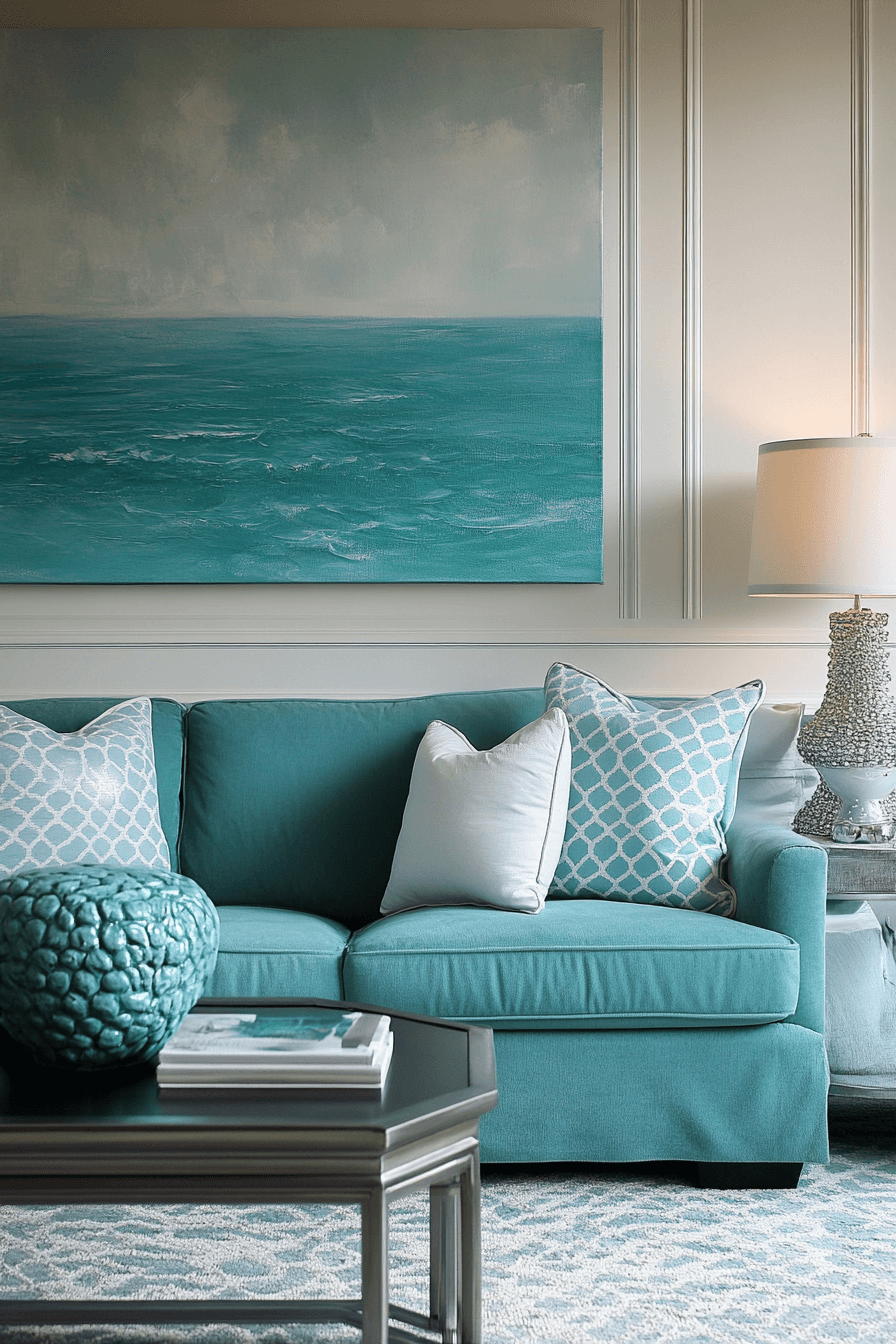 teal couch living room