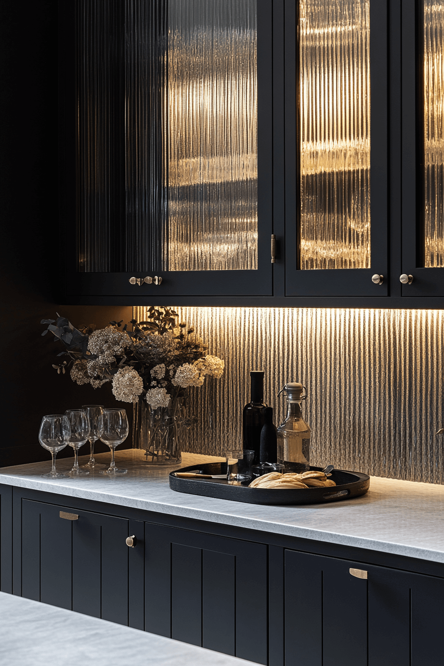 fluted glass kitchen cabinets