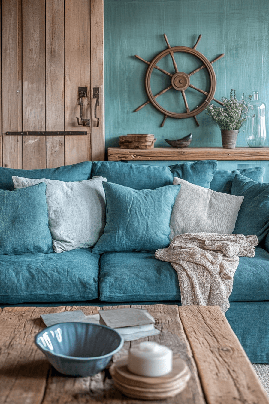 teal couch living room