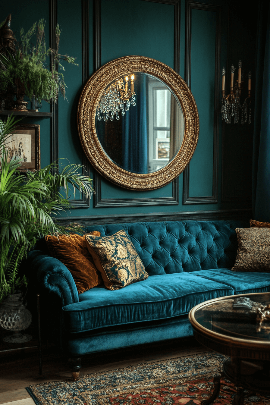 teal couch living room