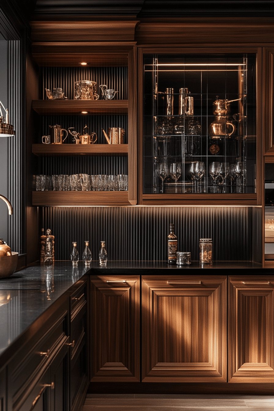 fluted glass kitchen cabinets