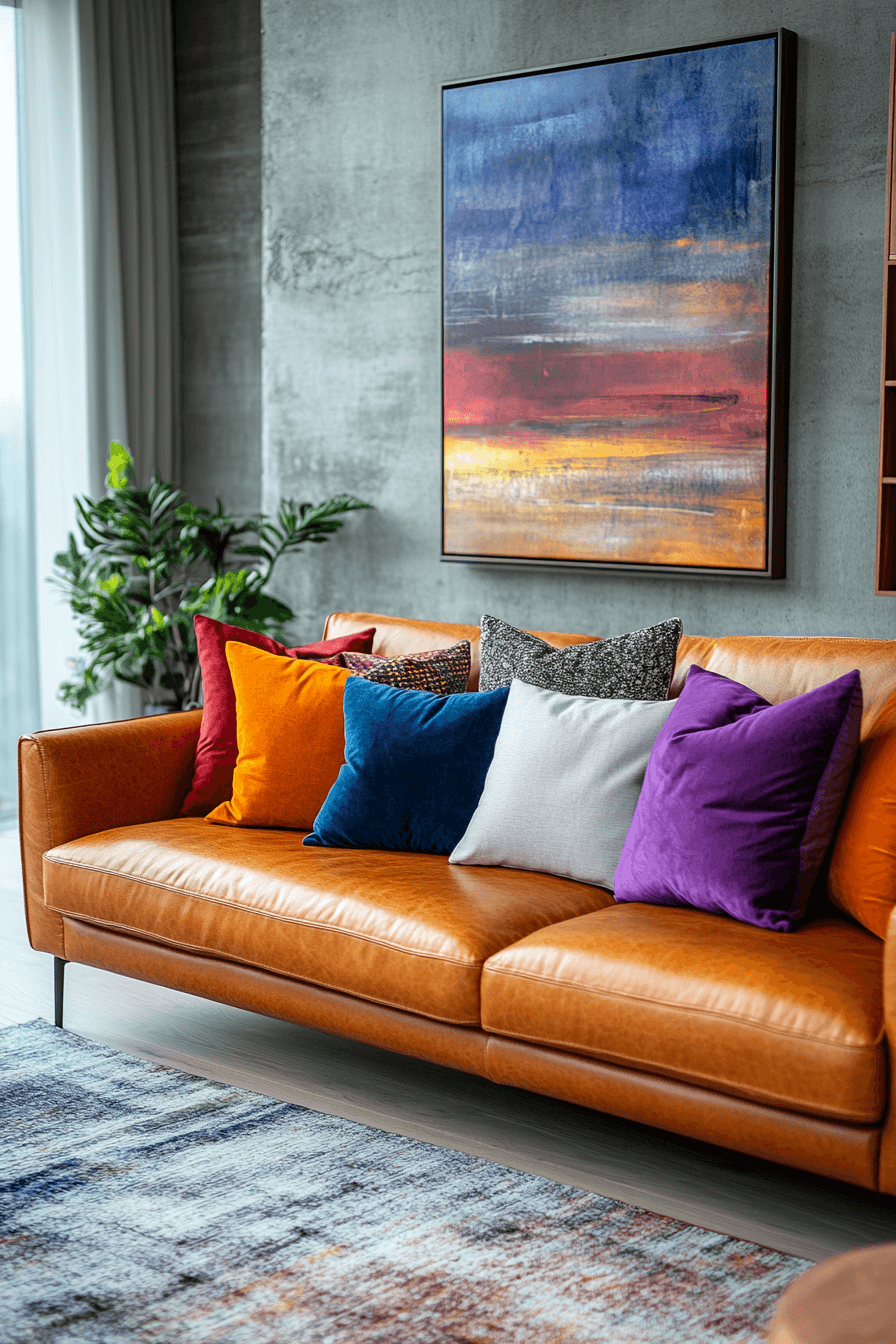 cognac couch living room ideas