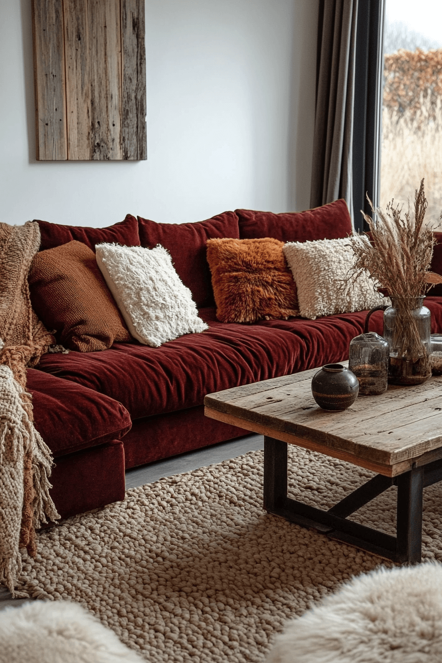 burgundy couch living room