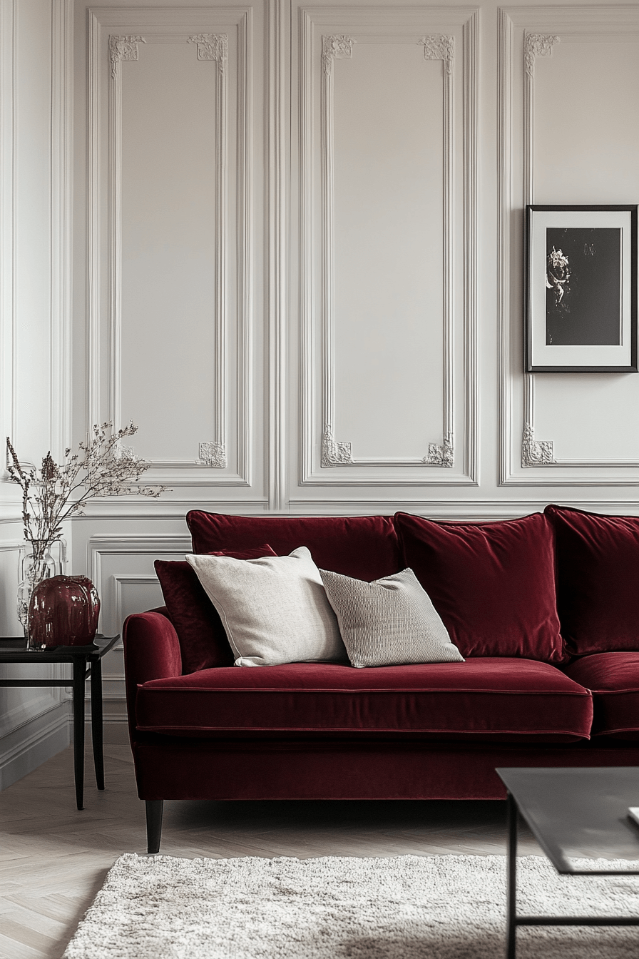 burgundy couch living room