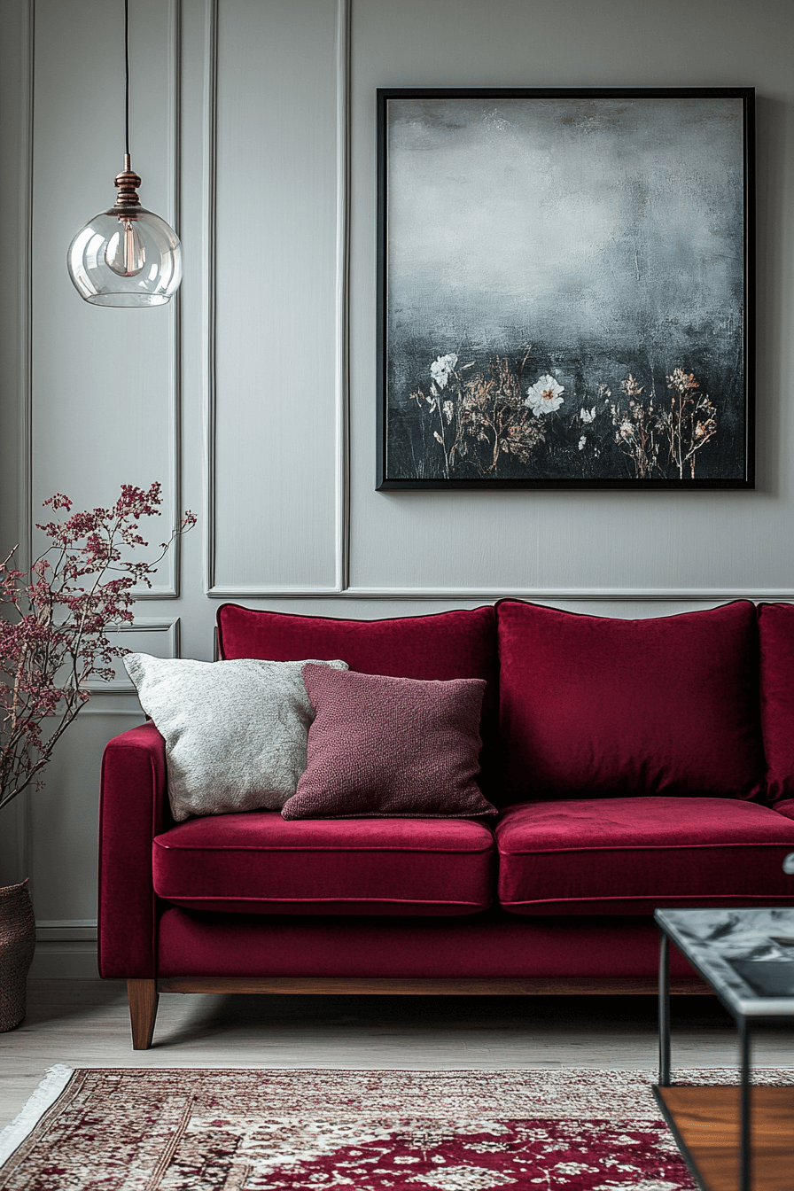 burgundy couch living room