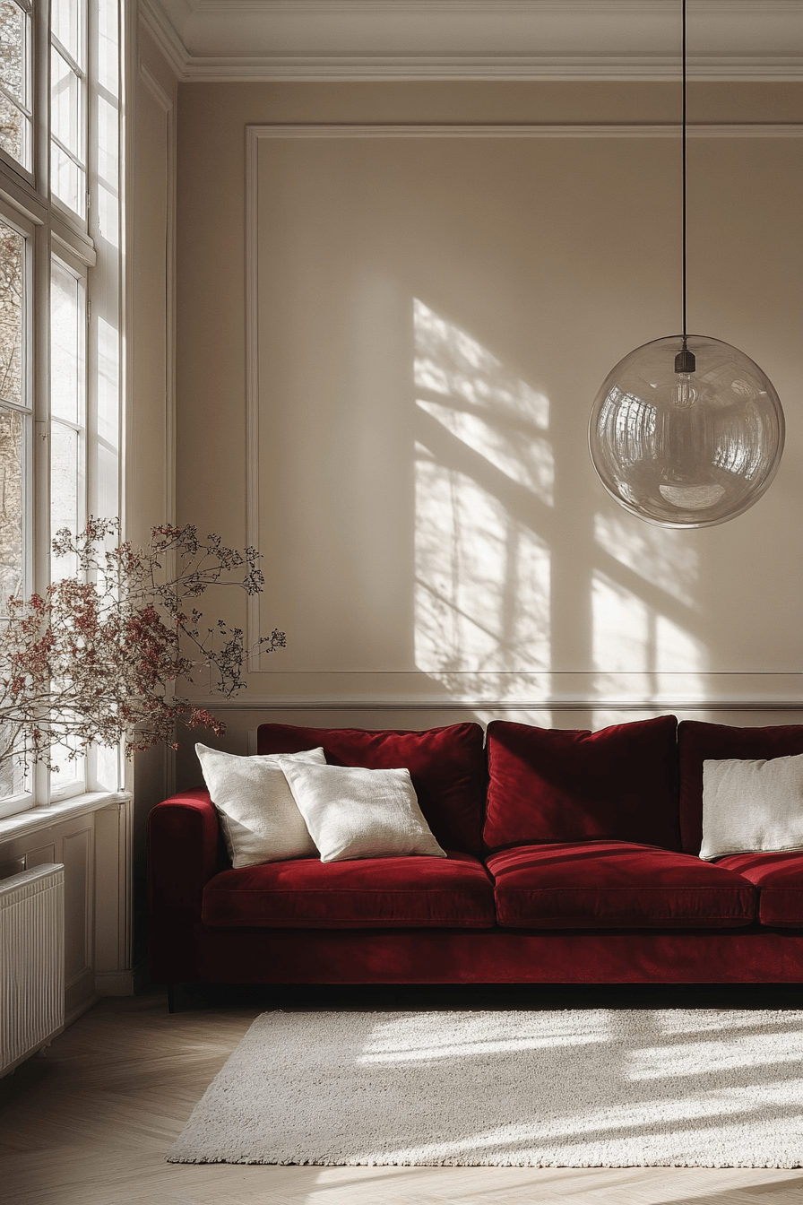 burgundy couch living room