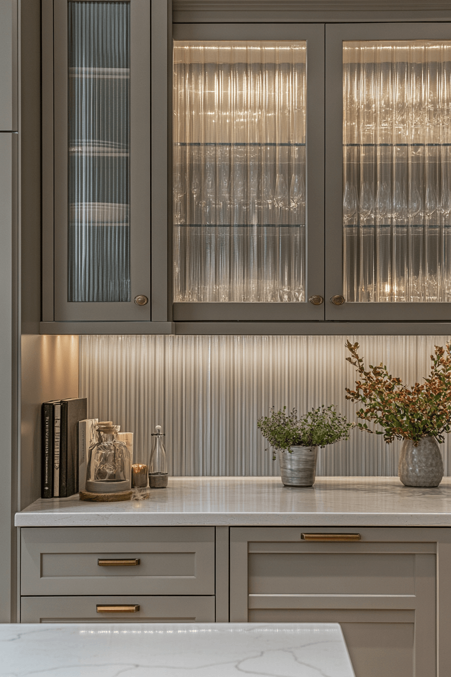 fluted glass kitchen cabinets