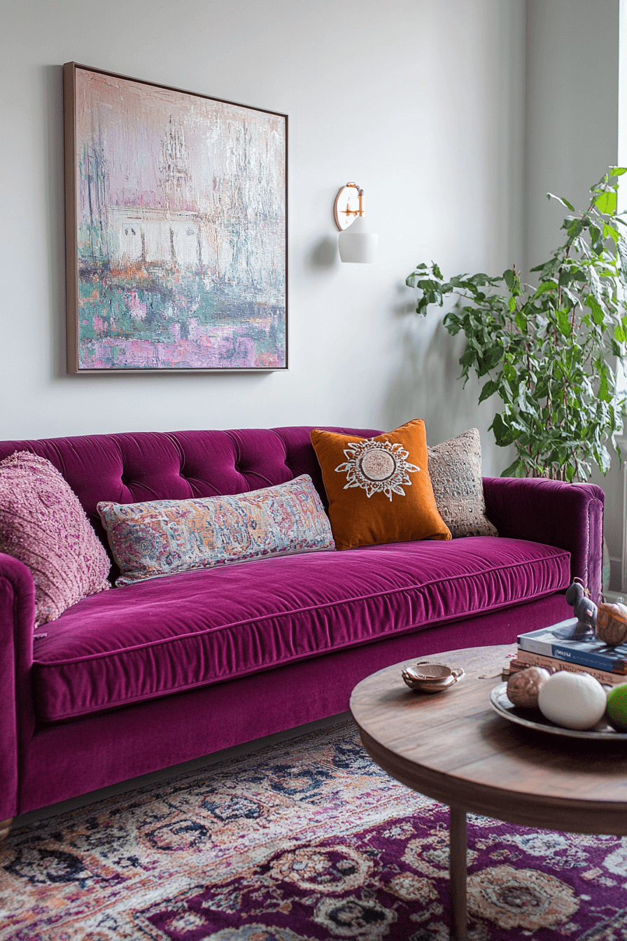 burgundy couch living room