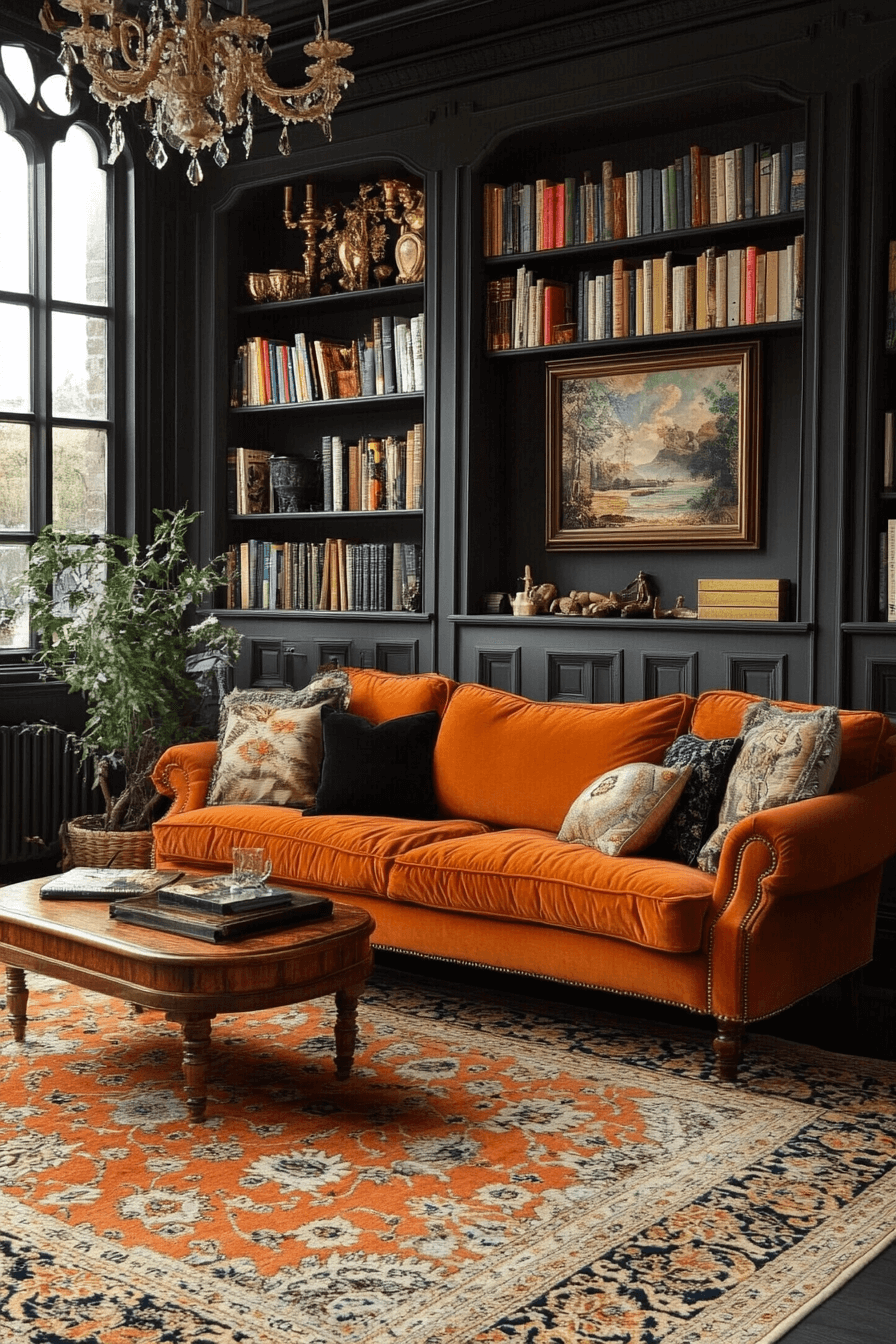 orange couch living room