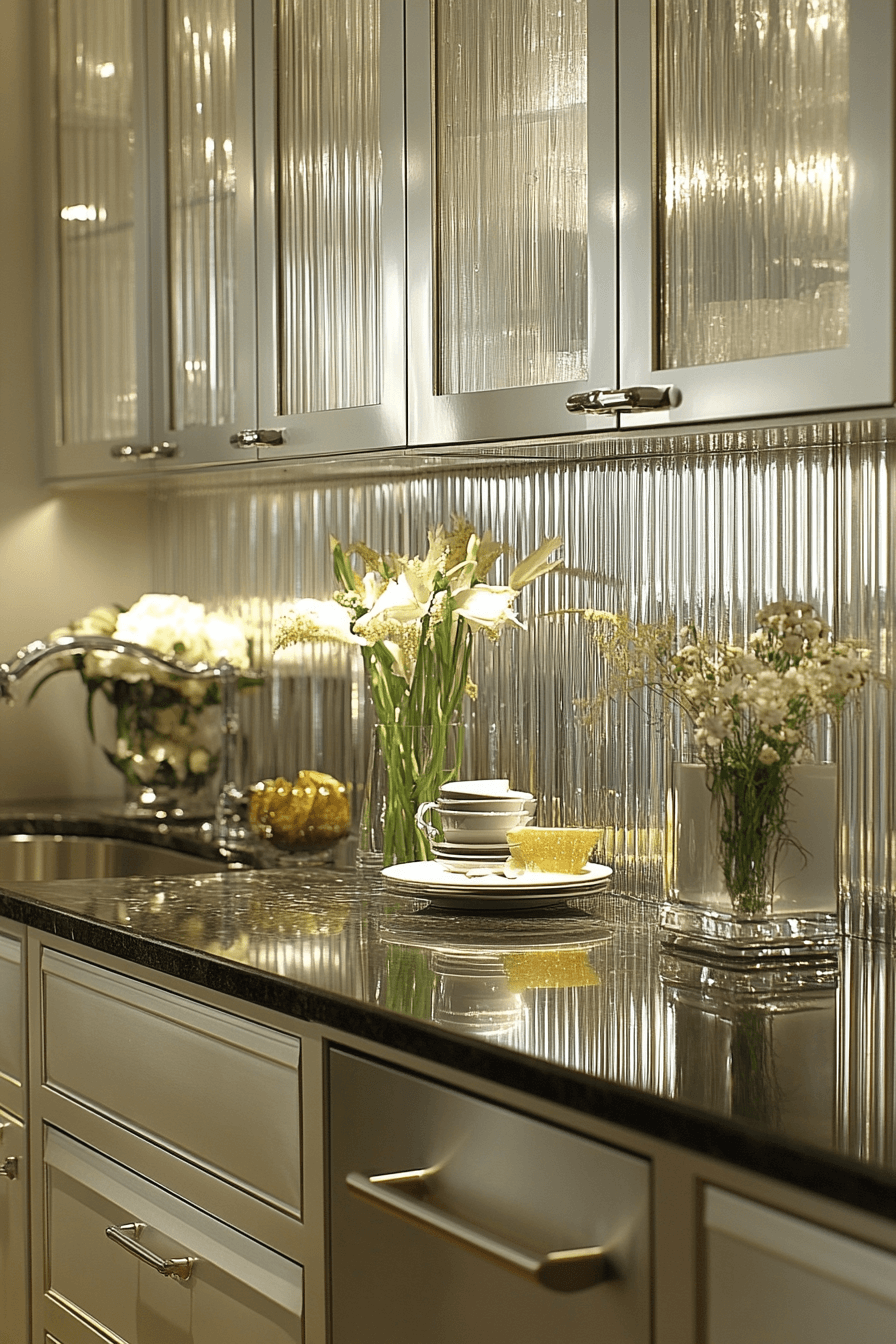fluted glass kitchen cabinets