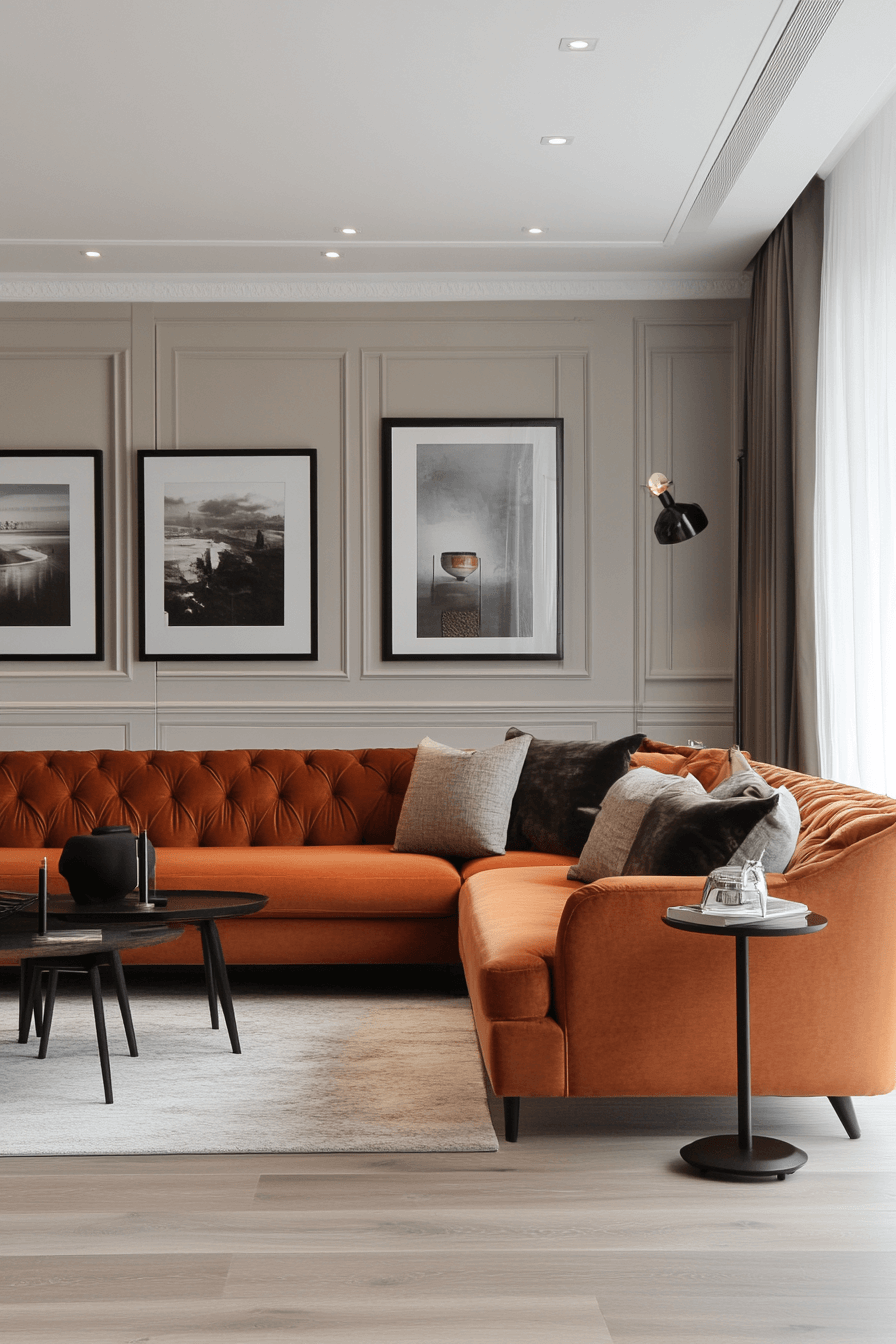 orange couch living room