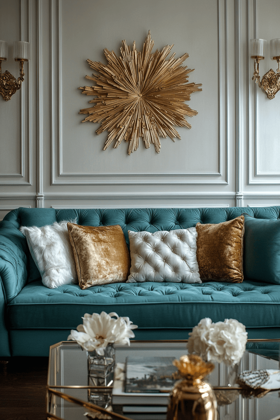 teal couch living room