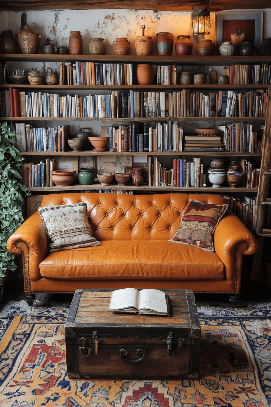 cognac couch living room ideas
