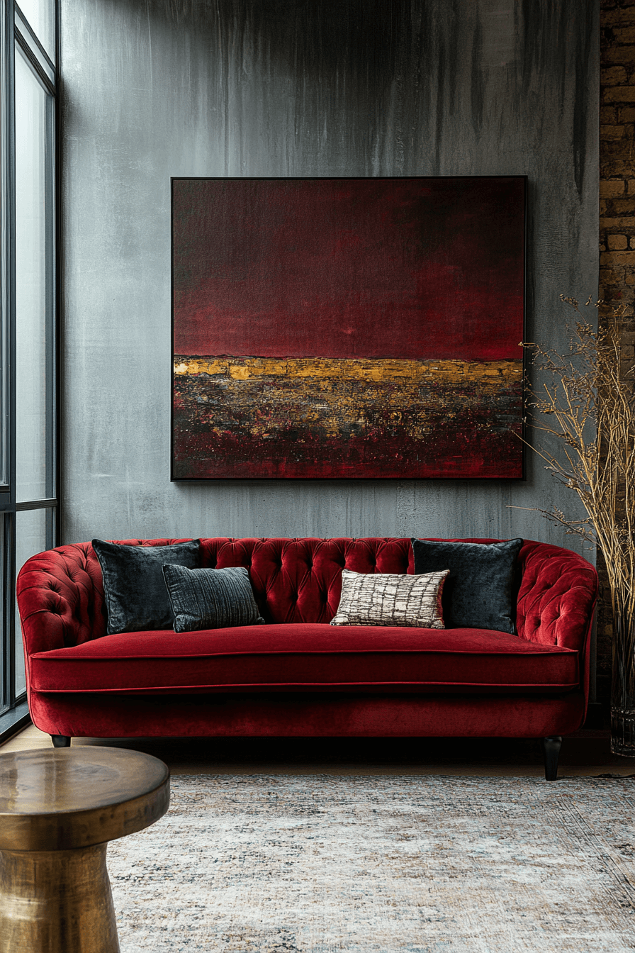 burgundy couch living room