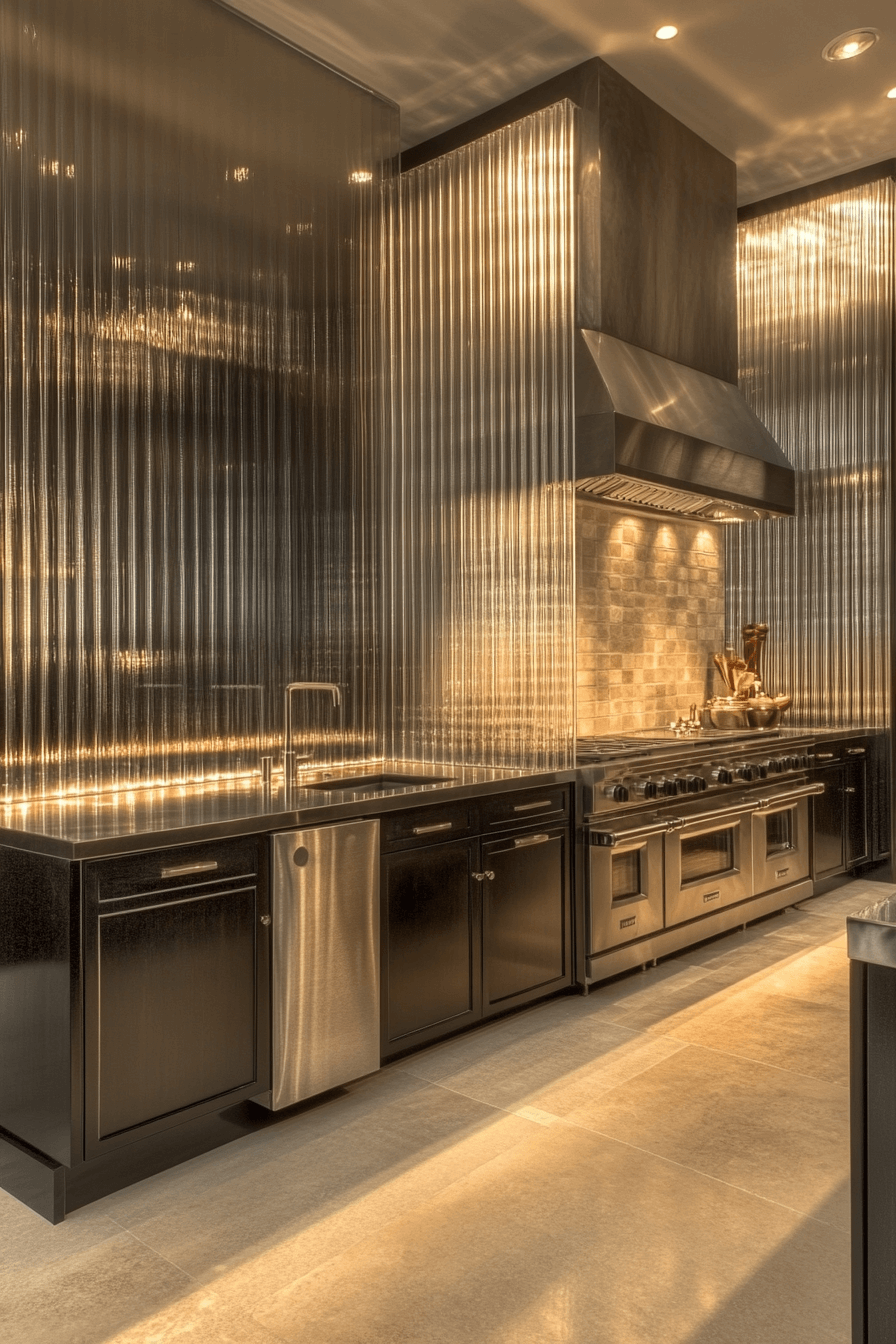 fluted glass kitchen cabinets