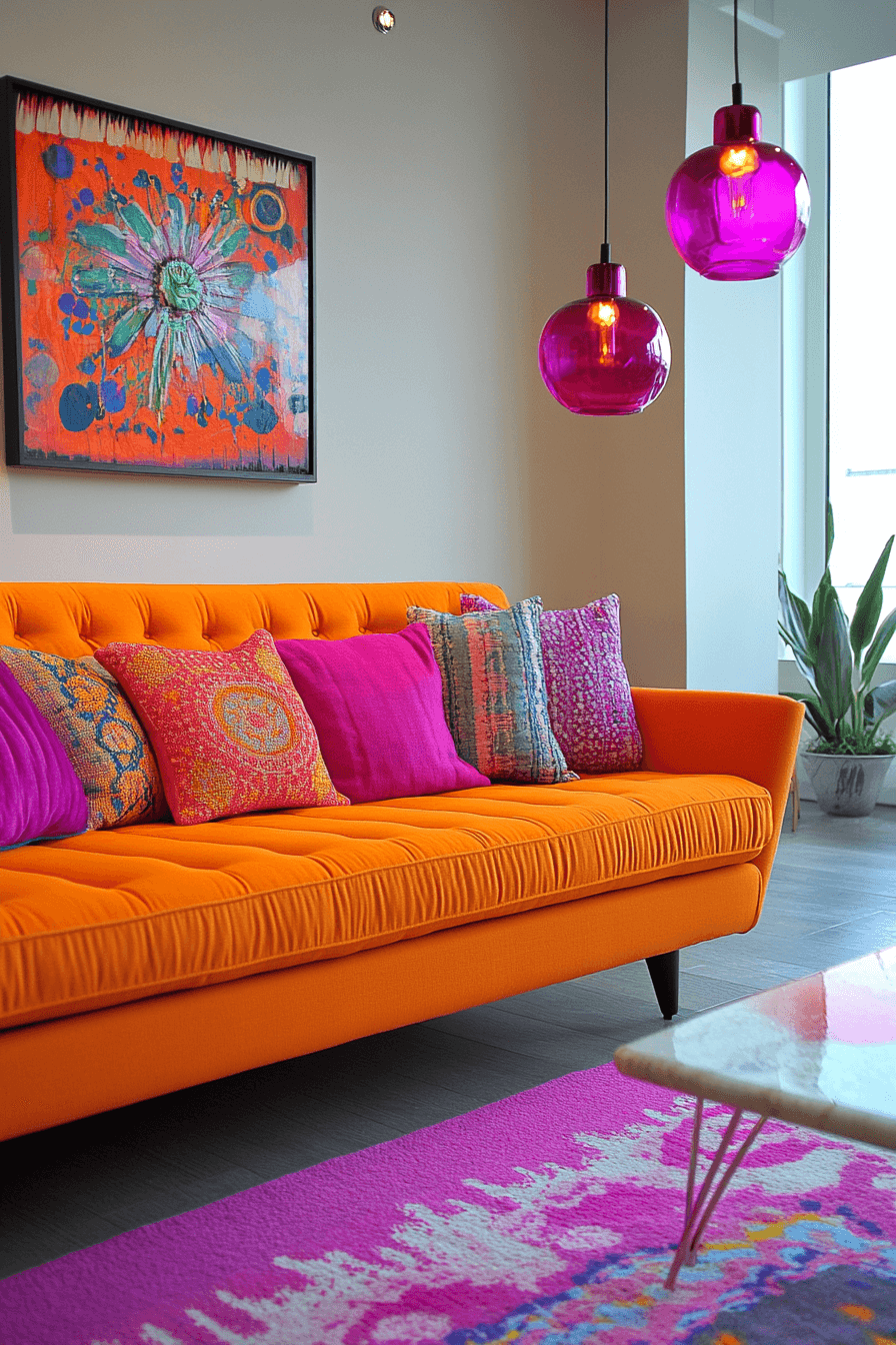 orange couch living room