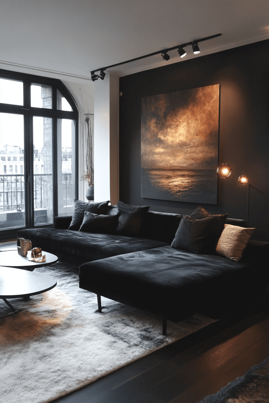 dark couch living room
