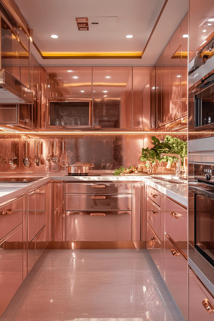 rose gold kitchen cabinets