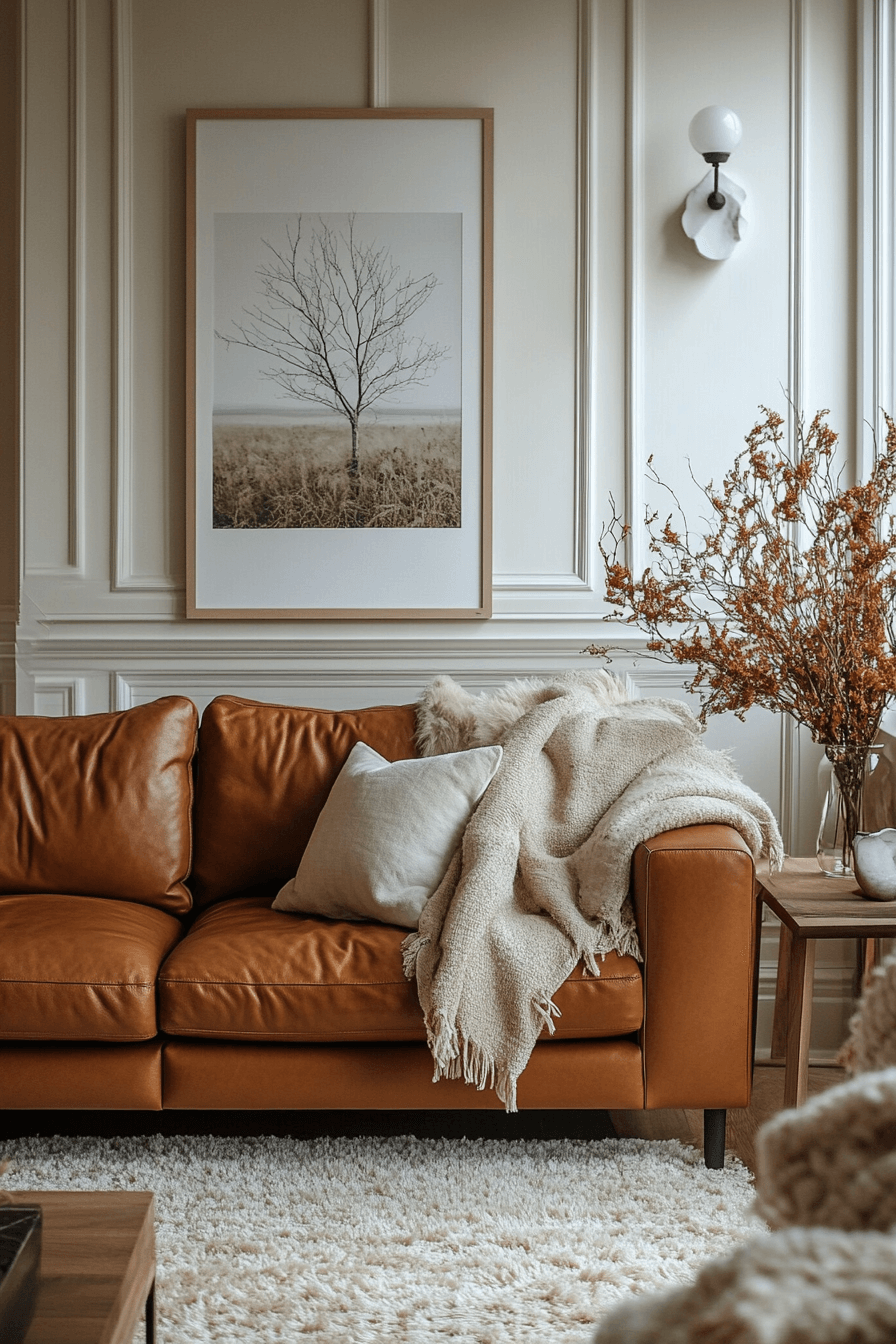 cognac couch living room ideas