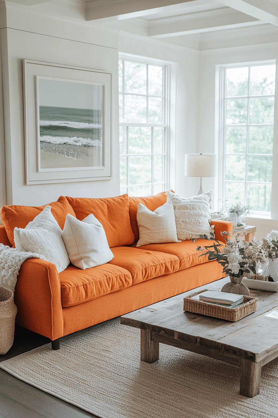 orange couch living room
