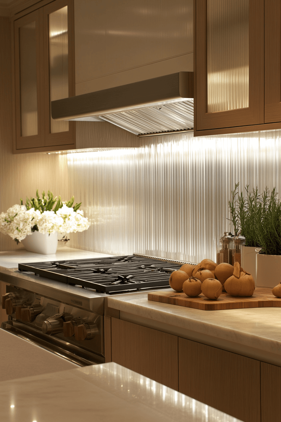 fluted glass kitchen cabinets