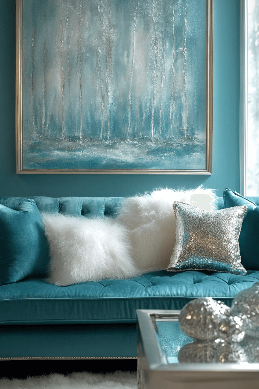 teal couch living room