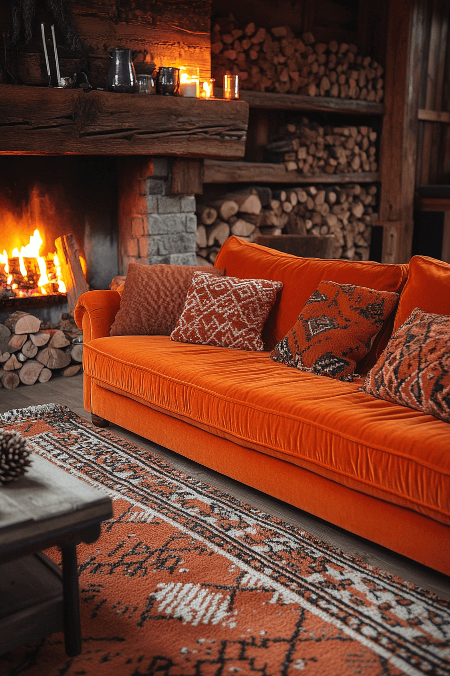 orange couch living room