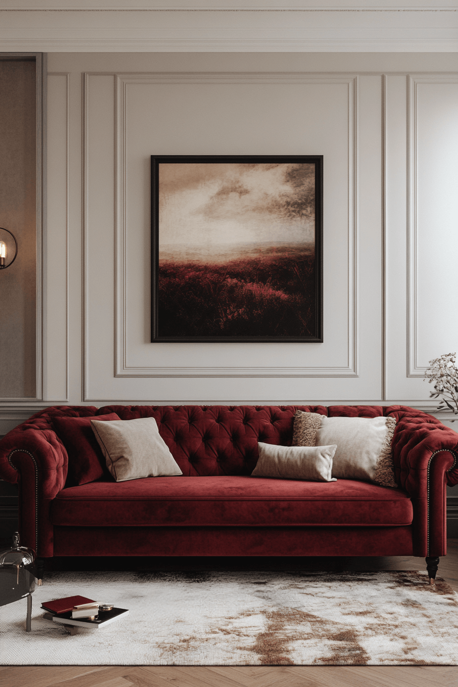 burgundy couch living room