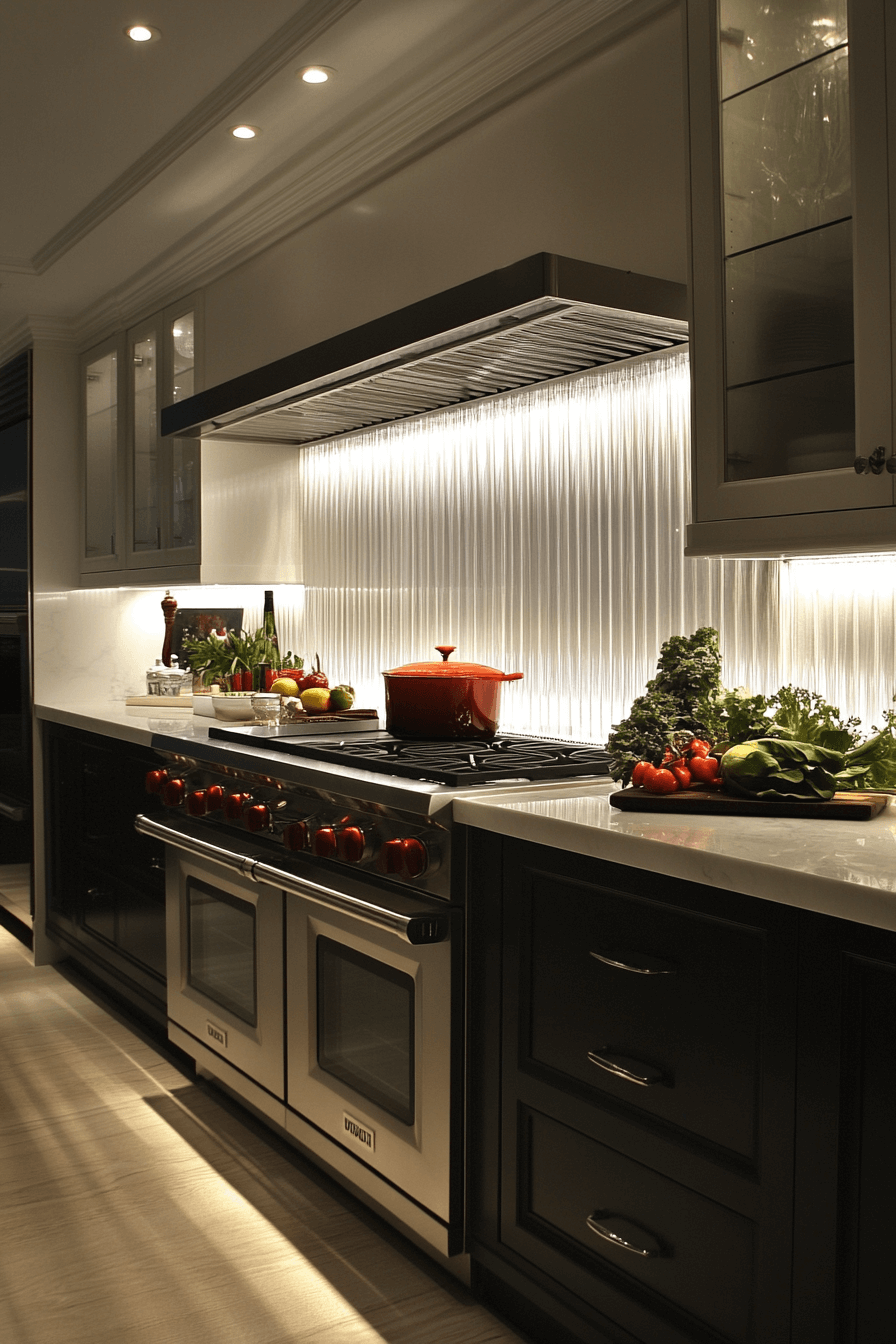fluted glass kitchen cabinets