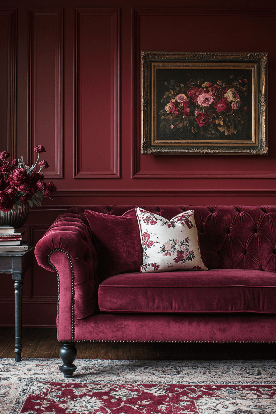 burgundy couch living room