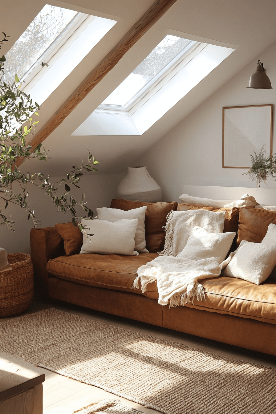 cognac couch living room ideas