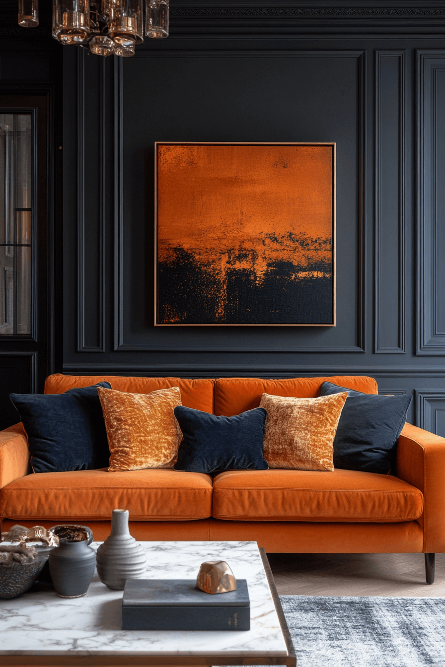 orange couch living room