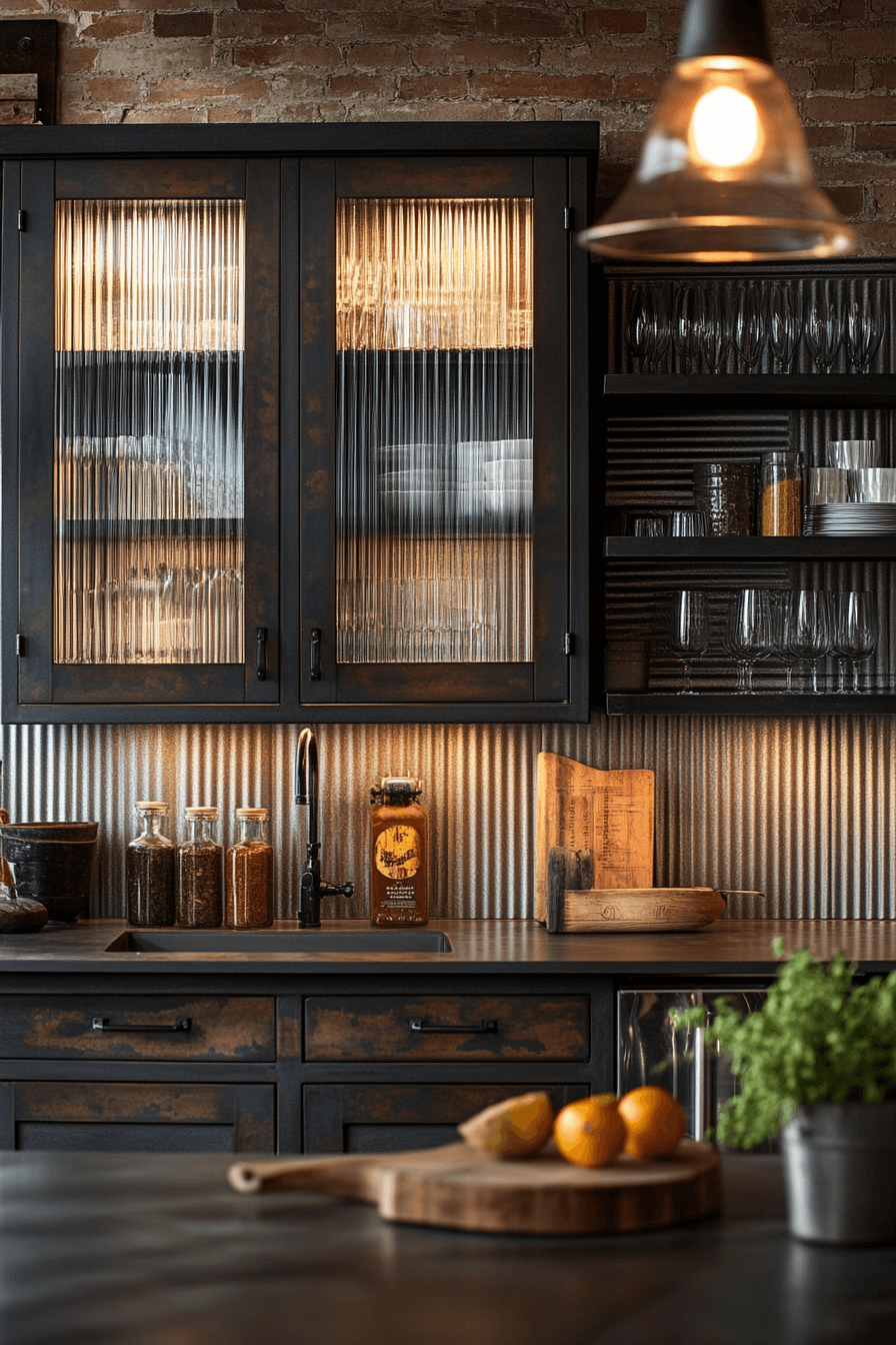 fluted glass kitchen cabinets