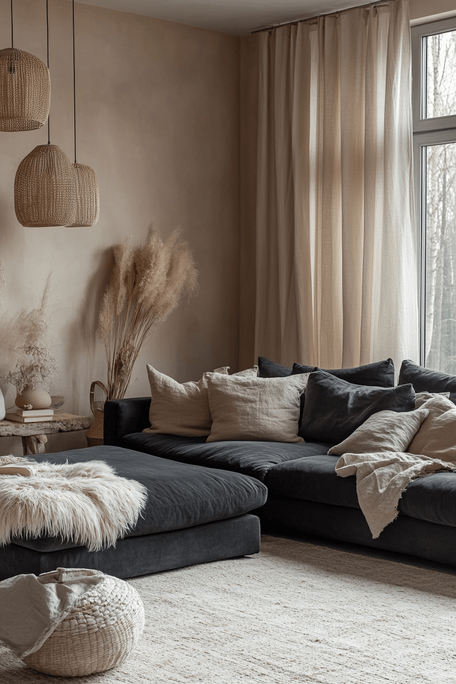 dark couch living room