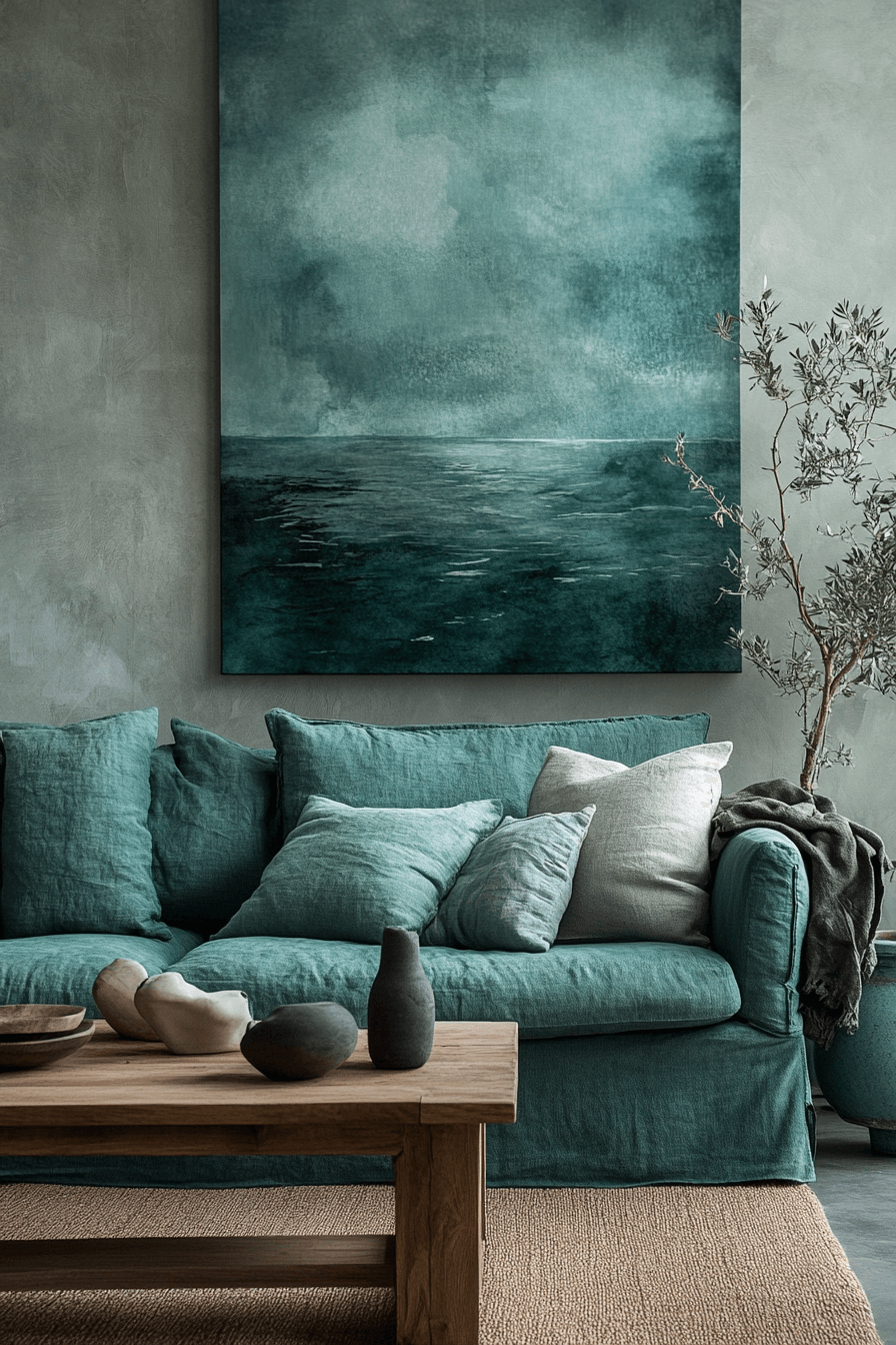 teal couch living room