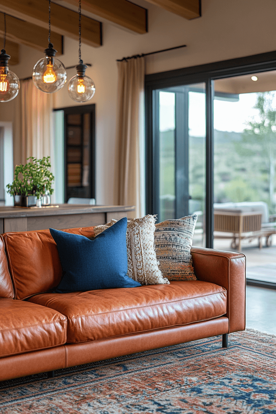 cognac couch living room ideas