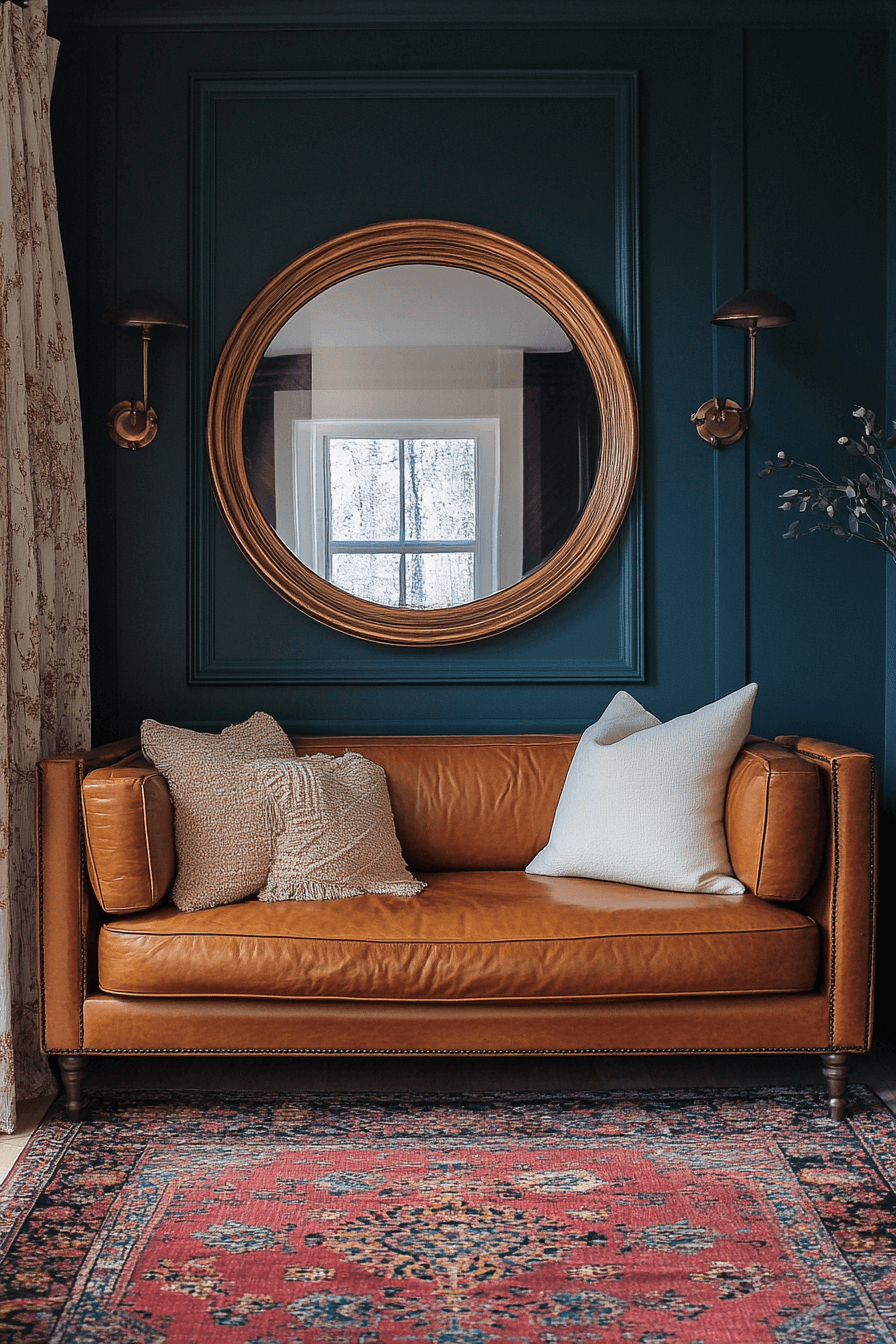 cognac couch living room ideas