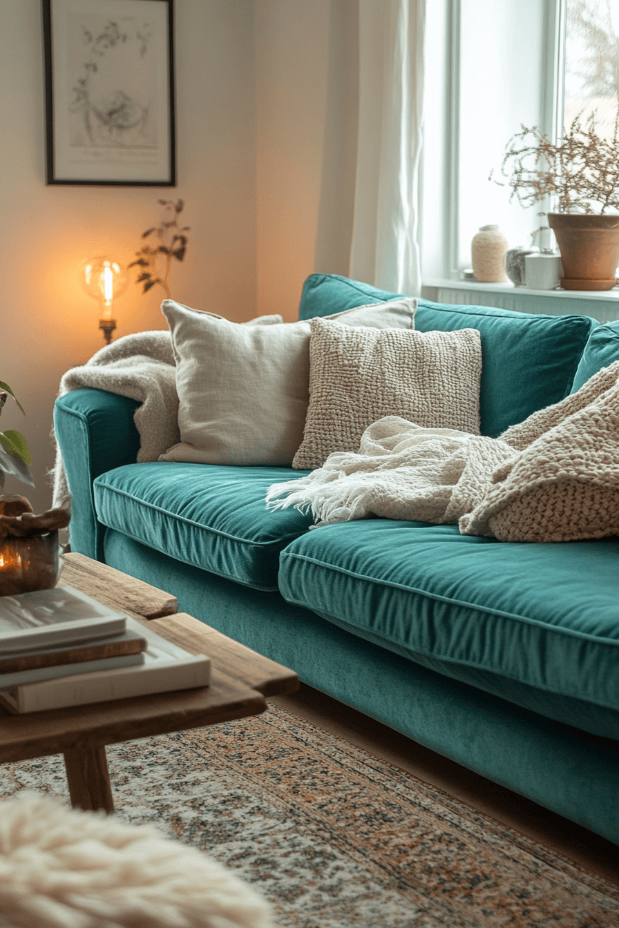 teal couch living room
