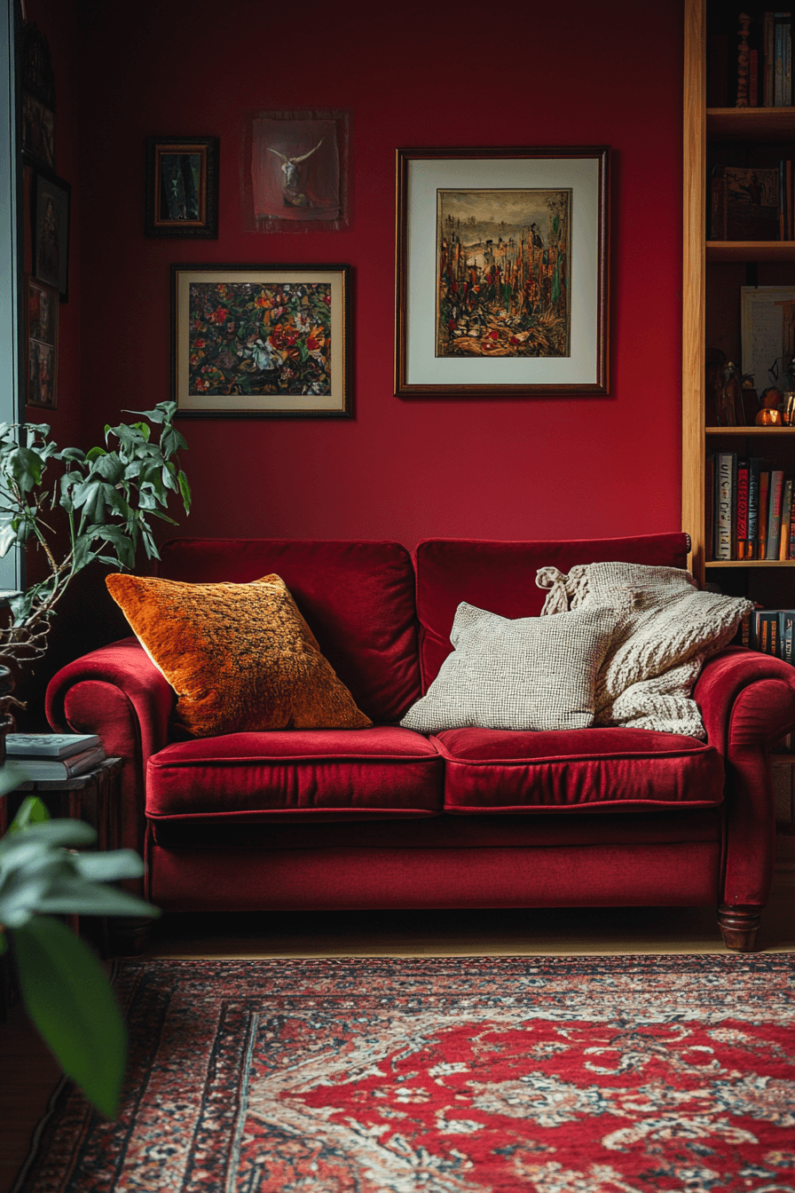 burgundy couch living room