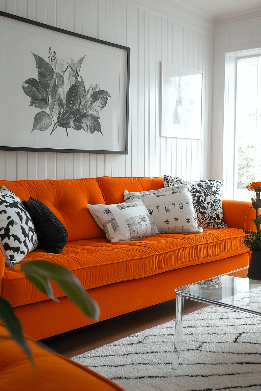 orange couch living room