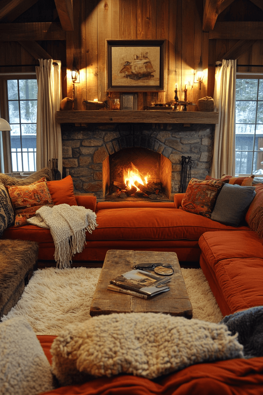 orange couch living room