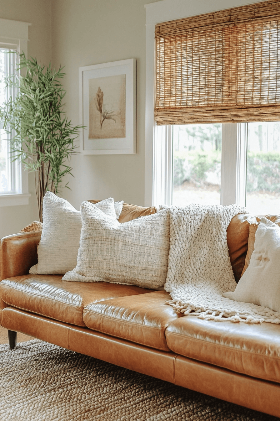 cognac couch living room ideas
